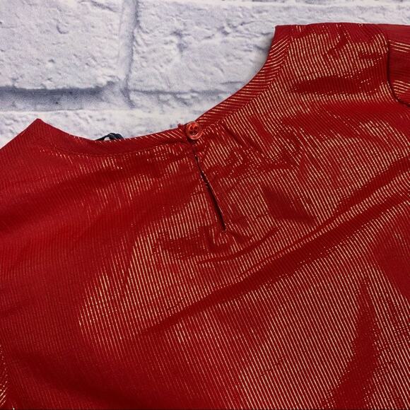 NEW Nautica Blouse, Flare Bell Sleeve, Red/Metallic Gold Stripes - Picture 8 of 10